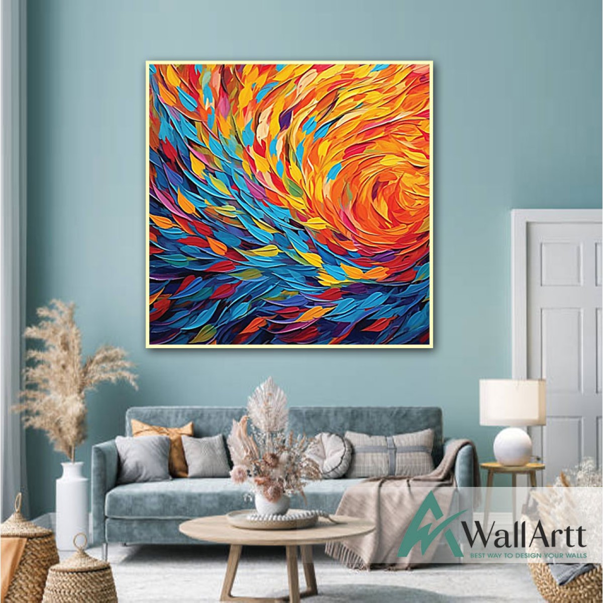 Flying Colorful Leaves 3d Heavy Textured Partial Oil Painting